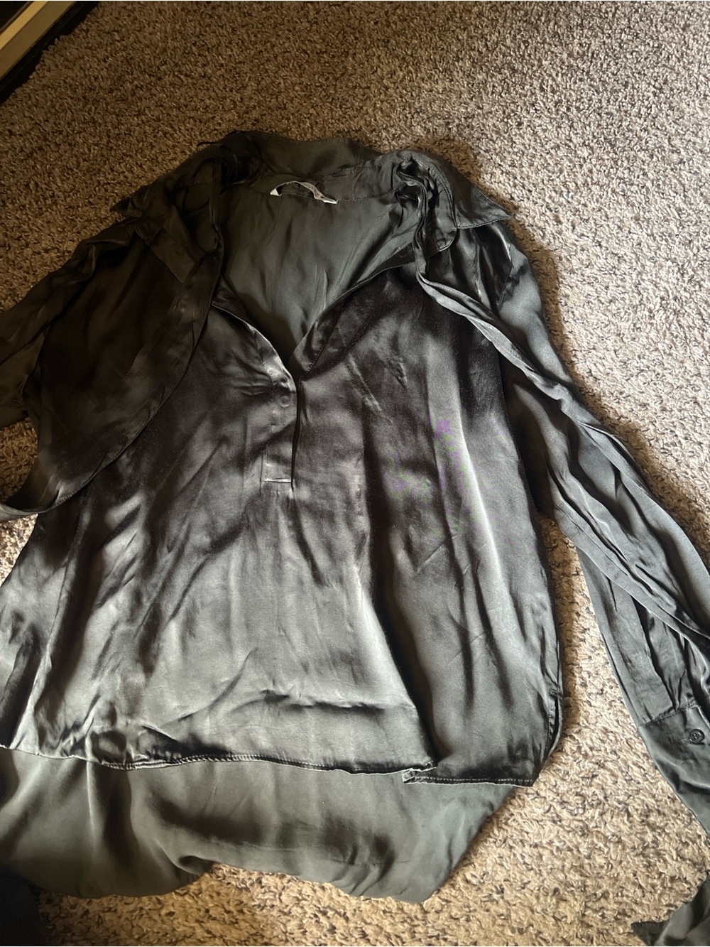Zara Olive Green Satin-Look Button Down Shirt